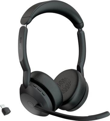 Headset Jabra Evolve2 55 link380c Stereo, Reichweite bis 30 m, bis 10 h, UC-optimiert, schwarz