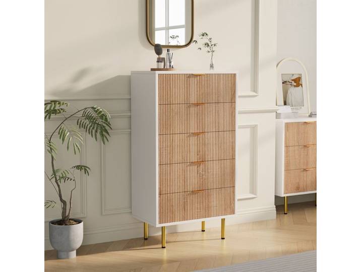 Commode 5 Tiroirs Armoire à Tiroirs Chambre Commode Bois Meuble a Tiroirs Rangement Armoire de Rangement à Tiroirs Couleur du bois