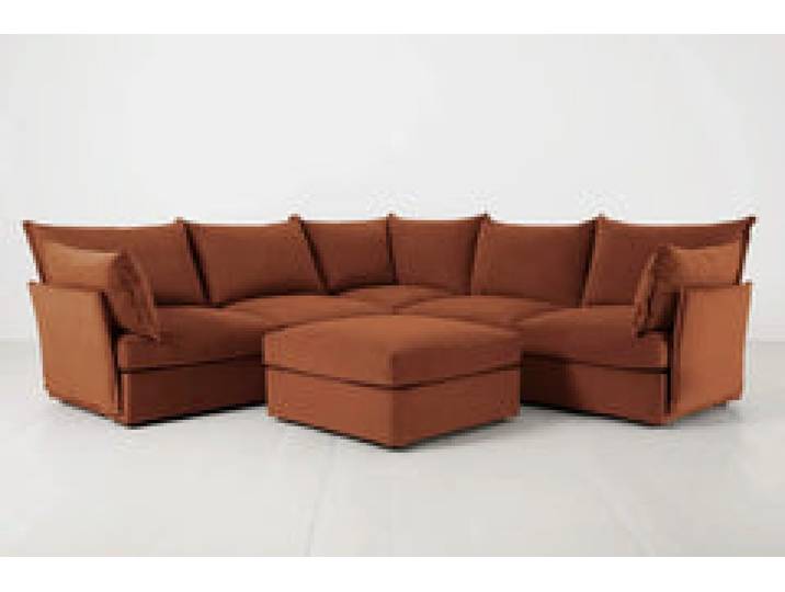 Ecksofa Model 06 mit Polsterhocker, Umbrabraun
