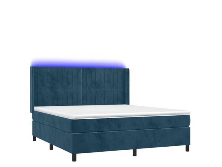 PUGYNBK Boxspringbett, Samt, Dunkelblau, 160 x 200 cm, mit LED Verstellbares Kopfteil, Taschenfederkernmatratze, weicher Schutz, inklusive Montageanleitung