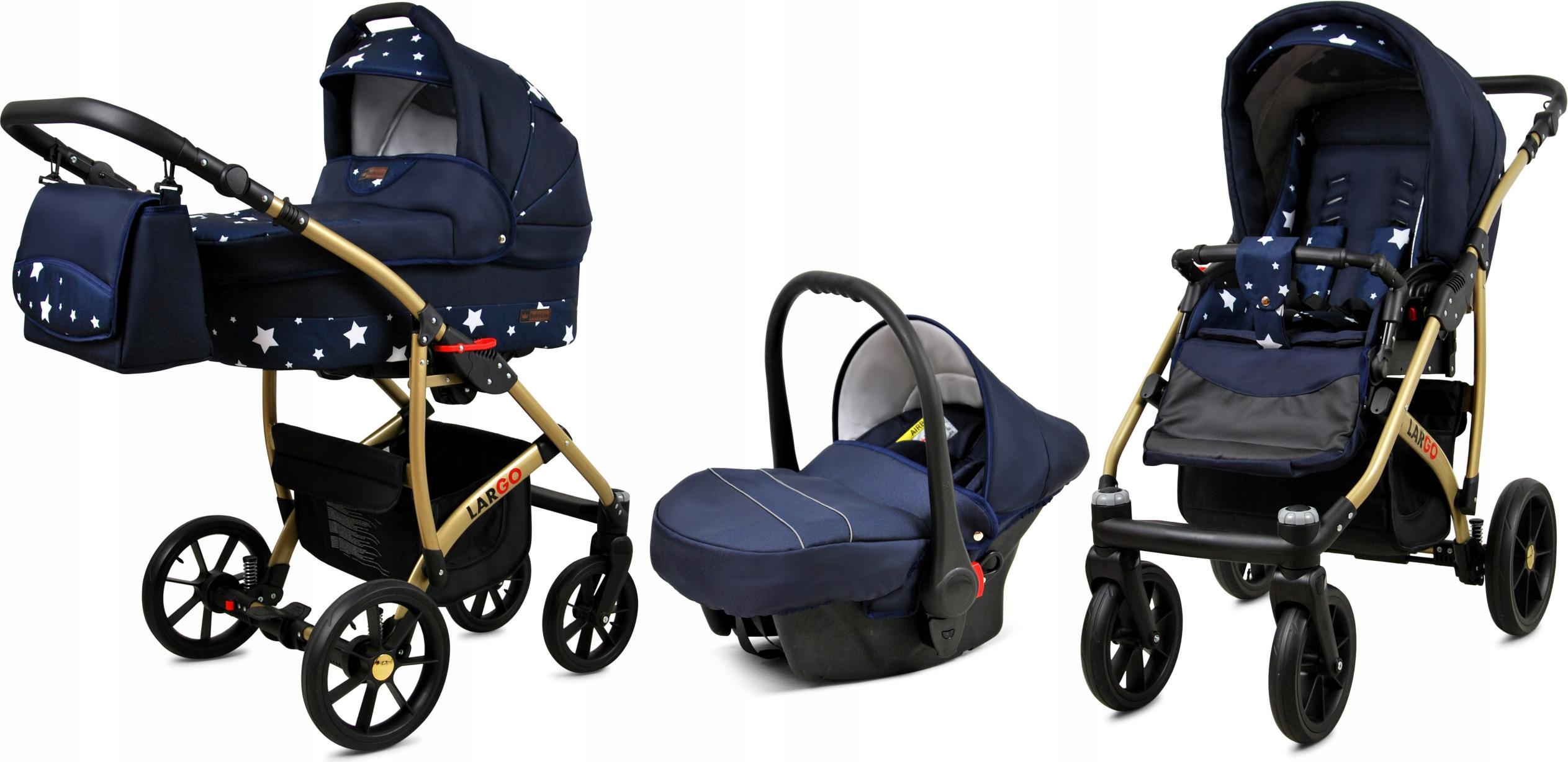 BabyLux Largo | 3in1 Kinderwagen Set | Navy Blue Star | Kombikinderwagen | Kinderwagenset | Buggy