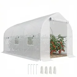 Outsunny 400 x 200 cm Gartentunnel-Gewächshaus mit 6 Atmungsaktiven Fenstern & Rolltür mit Reißverschluss für Pflanzen & Gemüse - Weiß