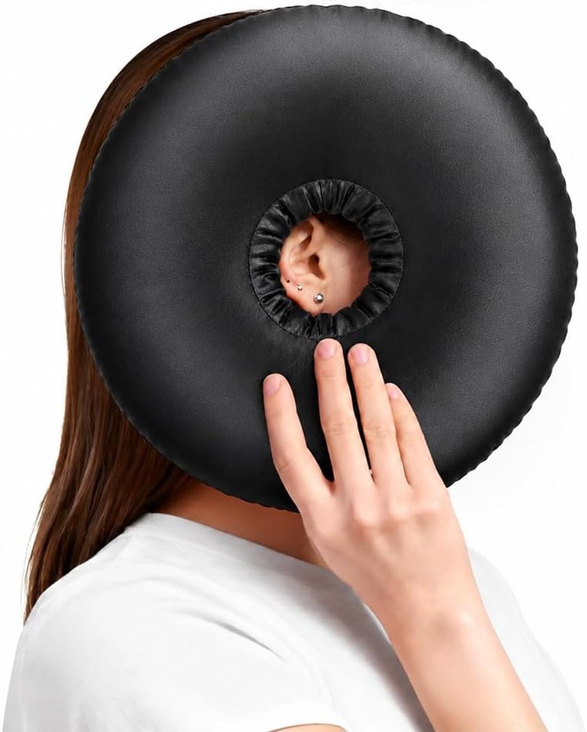 Ultiluxe Piercingkussen met gat voor zijslapers - Donutkussen voor oorontlasting - Zwart - Diameter: 28 cm