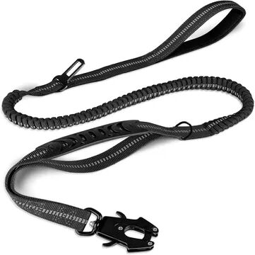 Multisell Products Hub Heavy Duty Reflective Shock Absorbing Bungee Dog Leash With Car Seatbelt For Large Dogs black
