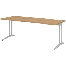 bümö Schreibtisch groß, B-Serie 200x80 cm, Tischplatte aus Holz in Asteiche, Gestell aus Metall in Silber - PC Tisch, großer Computertisch für's