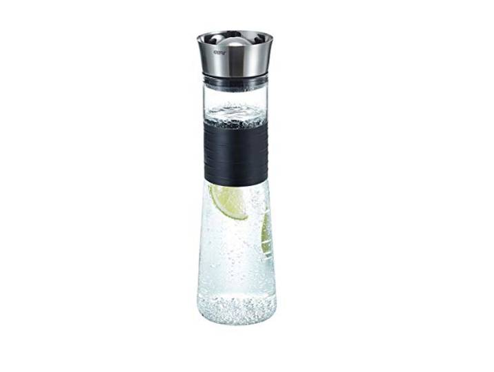 GEFU Wasserkaraffe Cascada - Glaskaraffe aus Borosilikatglas - 1 Liter Hitzebeständige Karaffe für Heiß- & Kaltgetränke, mikrowellengeeignet, spülmaschinenfest & mit sicherem Schraubverschluss