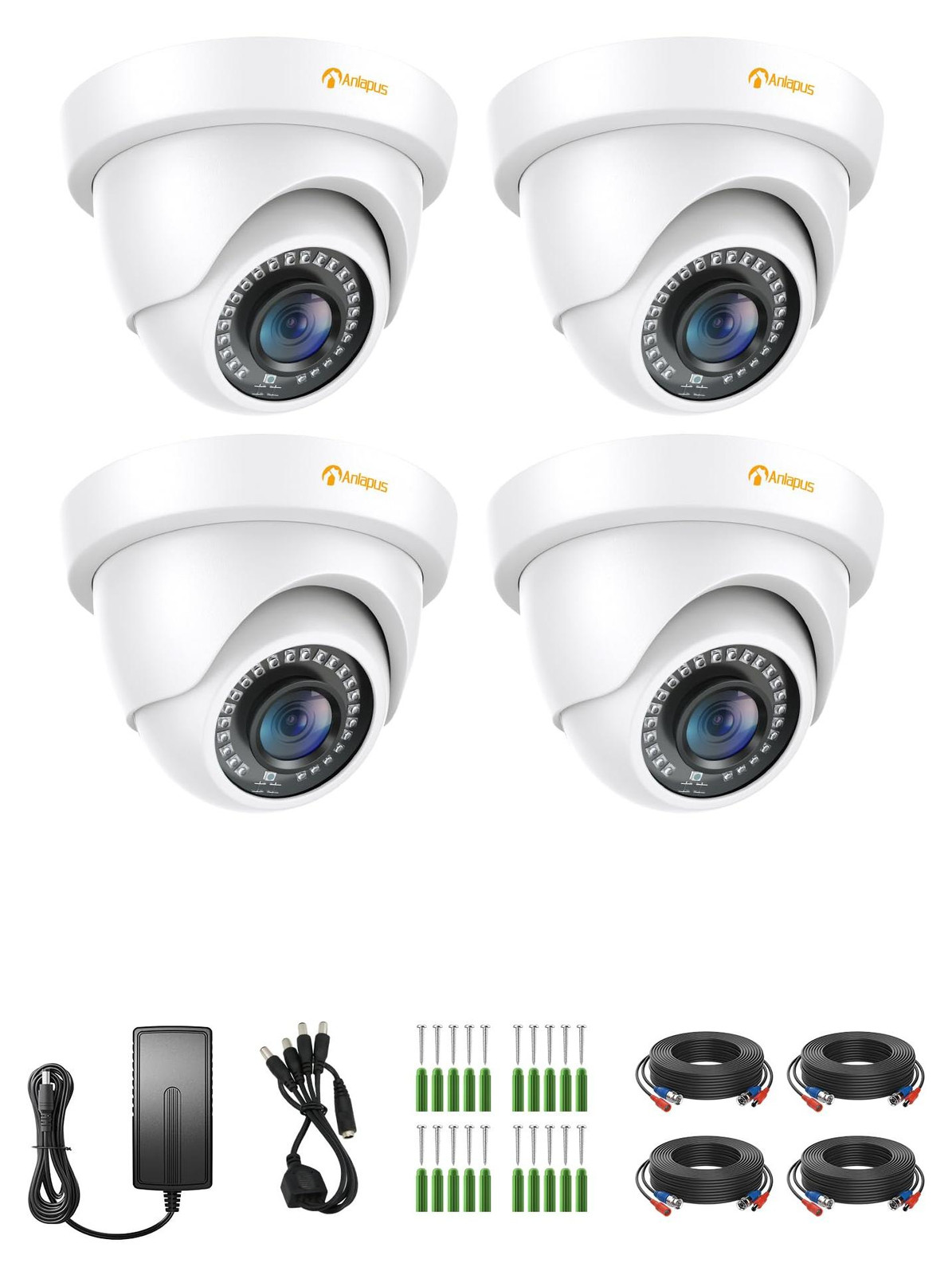 ZOSI 4x 1080P buitenbeveiligingscamera set met voeding, videokabels en 24M infrarood nachtzicht, waterdicht