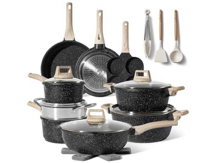JUST PERFECTO Induktions Töpfe Set - Pfannenset mit deckel - Induktions Töpfe Set - töpfe & pfannen set ohne PTFE und PFOA - Kochgeschirr Topfset induktion (21 pcs Black)
