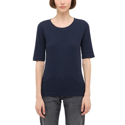 3/4-Arm-Shirt MUSTANG "Damen Style Avery", Damen, Gr. S, blau (dunkelblau), Strick, 95% Baumwolle, 5% Elasthan, Rundhals, Shirts 3/4-Arm-Shirt