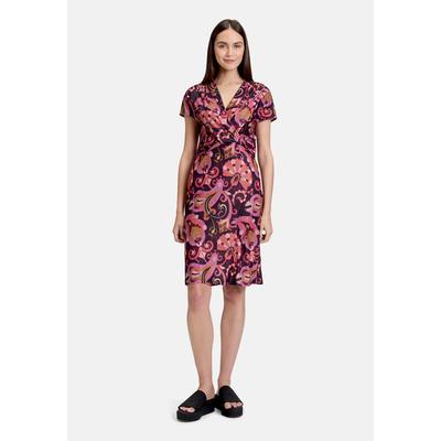 Jerseykleid CARTOON "Damen mit Raffung", Damen, Gr. 34, Normalgrößen, bunt (violett, rosa), Obermaterial: 95% Polyester, 05% Elasthan, figurbetont kurz, V-Ausschnitt, Kleider Jerseykleid