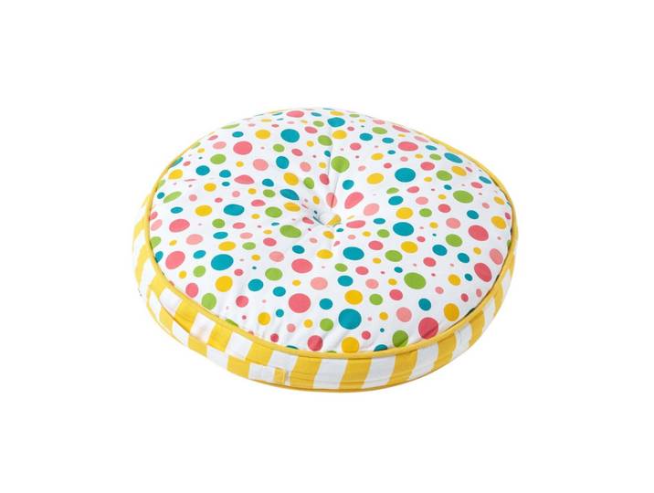 BODENKISSEN rund, bunte Punkte & gelbe Streifen, Ø 43/7 cm