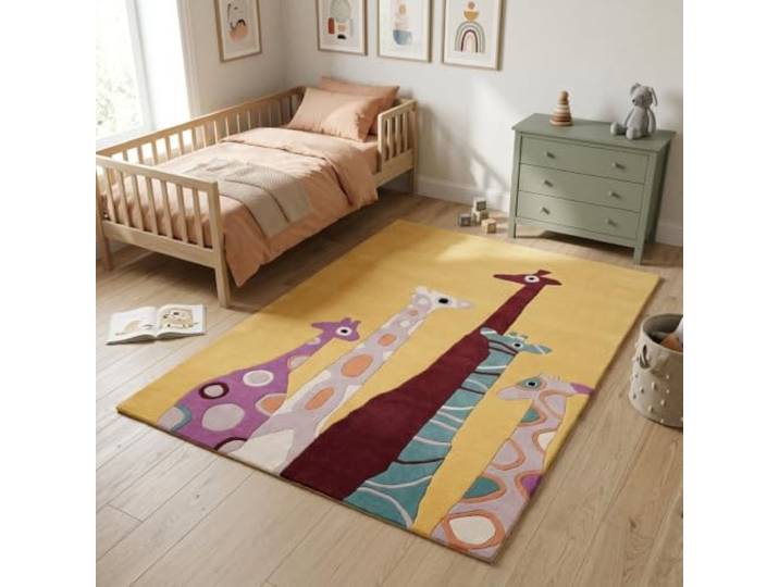 Morgenland Kinderteppich Handgetuftet Wolle Gelb 120x170cm 100% Schurwolle, Kollektion Kids, Kinderzimmer, Handarbeit, Rechteckig