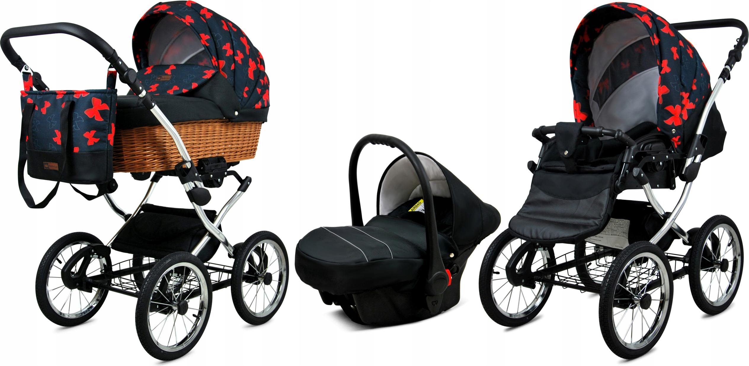 Babylux Classic Exclusive | 3in1 Kinderwagen Set | Red Bow | Kombikinderwagen | Kinderwagenset