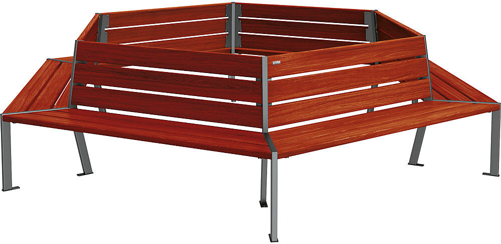 Baumsitzbank SILAOS®, Höhe 821 mm, Länge 2930 mm, anthrazitgrau, mahagoni PROCITY