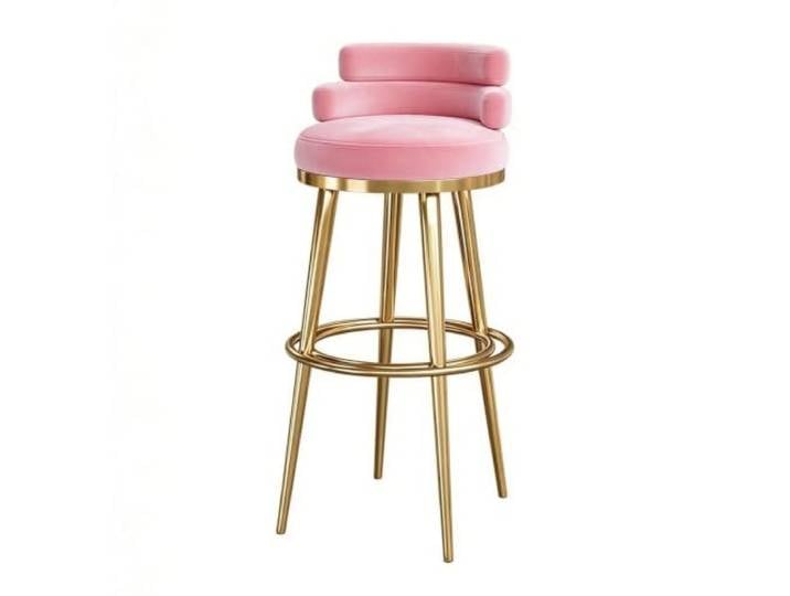 Guyifuny Barhocker für Hausbar Samt Niedrige Rückenlehne Samtbezug auf hochdichtem Schaum, niedrige Rückenlehne, Metallgestell mit Fußstütze, für Küche(Pink,25.6in Gold)