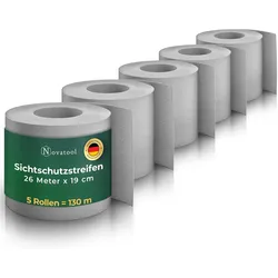 Novatool Premium PP 130m Rollen Nachhaltige Sichtschutzstreifen für Doppelstabmattenzaun Fenster Grau für 50 Reihen Stabmattenzaun Sichtschutzstreifen extra stabil UV-Beständigkeit Sichtschutz Garten