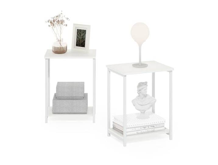 Furinno Simplistic Industrieller Beistelltisch mit Metallrahmen, 2er-Pack, Weiß/Weiß
