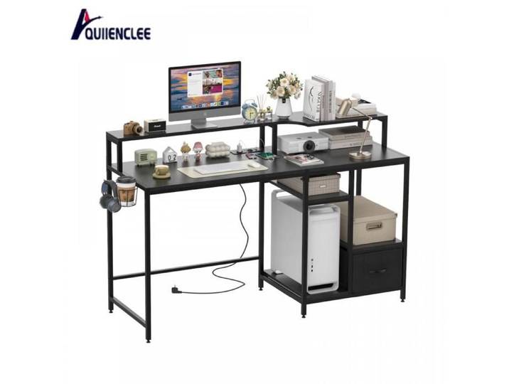 Bureau gaming QUIIENCLEE aggloméré et métal bureau avec tiroirs structure métallique 140 x 50 x 91 cm