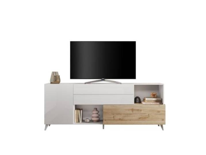 Produce Shop Moderne Anrichte Küche Wohnzimmer weiß Holz 2 Türen Schubladen Maditha - Eiche - Weiß Hochglanz
