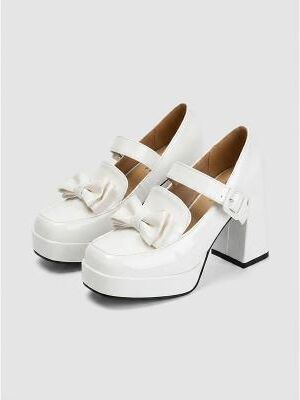 LightInthebox Women's Retro Platform Mary Janes - Shiny Wine Red Bowknot Ankle Strap Block Heels for French Vintage Style, Daily Casual