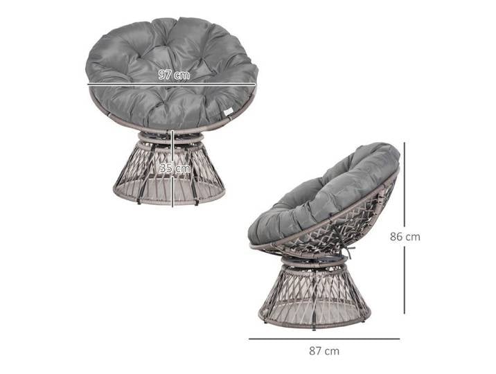 Fauteuil papasan - SOGEU - Papasan - Aspect rotin gris - Rotation 360° - Structure acier