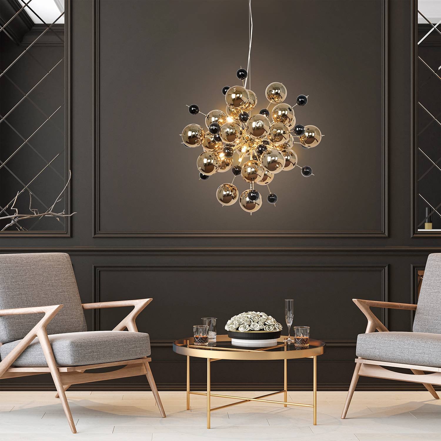 home24 Hanglamp Explosion II, Goud/Messing, Diameter: 65 cm