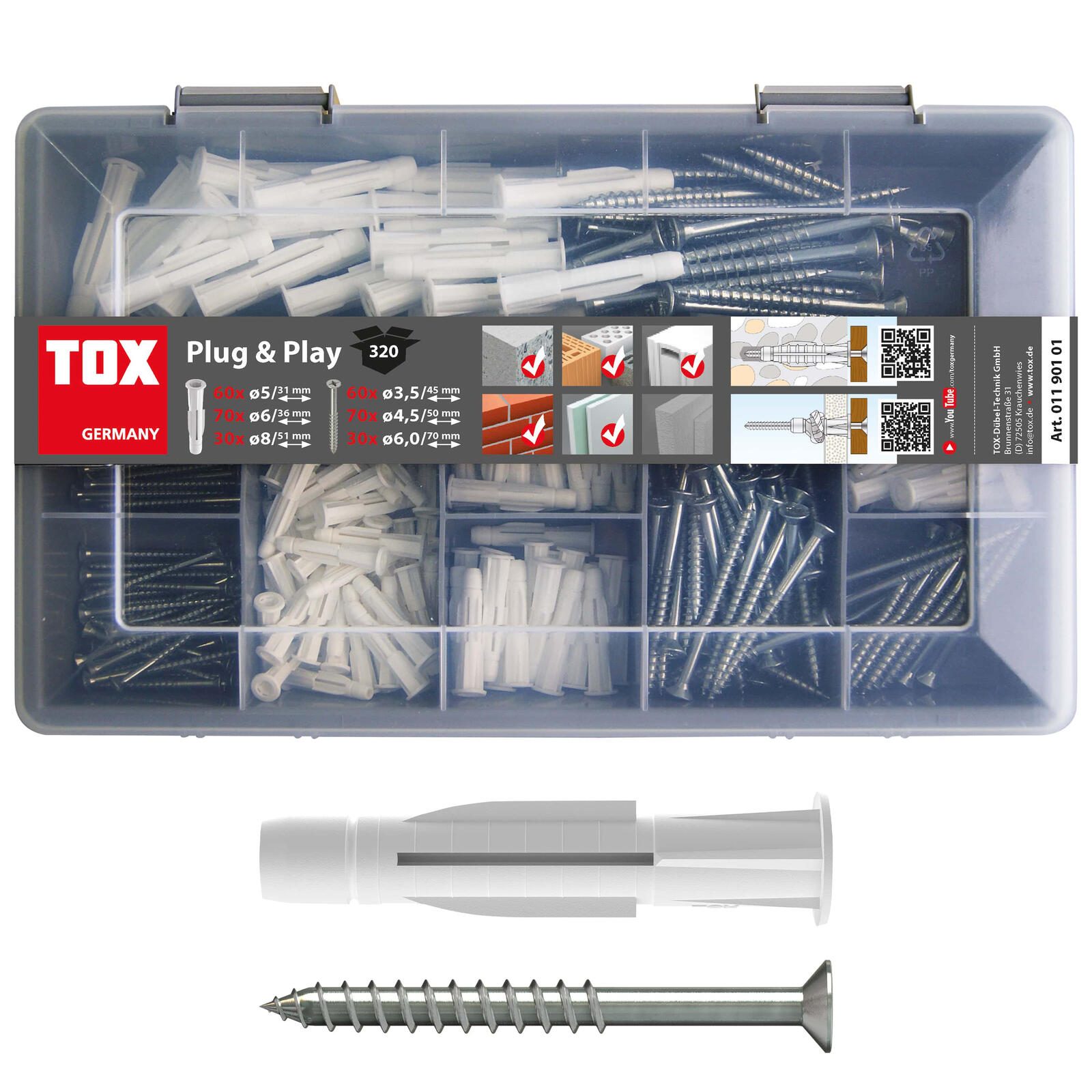 TOX Plug & Play + TRIKA Dübel- und Schrauben-Sortiment 320 tlg. 01190101