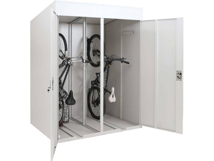 2er-Fahrradgarage HWC-H66b, Fahrradbox Fahrradunterstand abschließbar Metall 213x158x125cm hellgrau