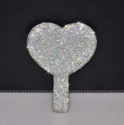 Inspire Curations Heart Shaped Bling Handheld Makeup Mirror stick Diamond A