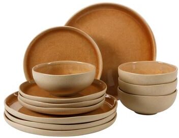 Gibson Elite Manila Bay 16-Piece & 12-Piece Stoneware Reactive Glaze Modern Artisan Dinnerware Set, Service for 4