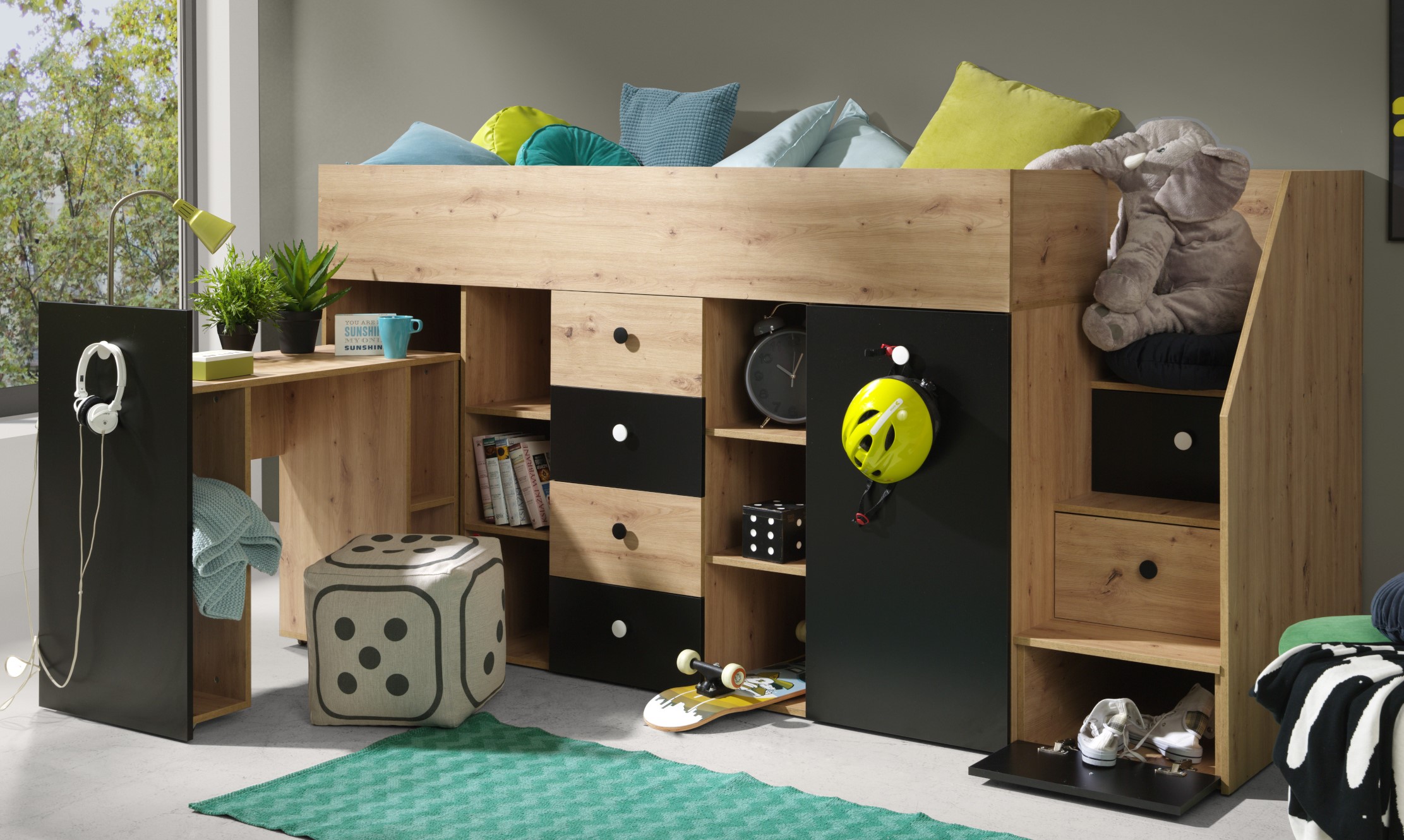 Kinderetagenbett Smart 3 mit Treppe und Schreibtisch