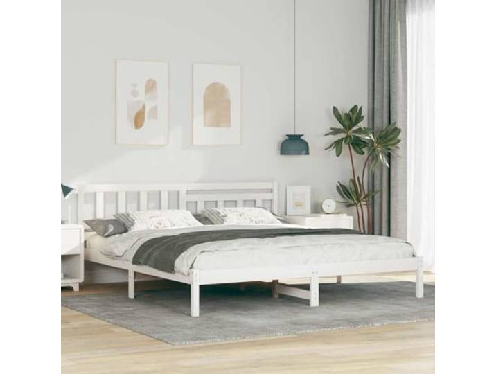 Bettrahmen mit Kopfteil Weiß 200 x 200 cm Massives Kiefernholz Plattform-Lattenunterstützung, Modernes Minimalistisches Design, Einfache Montage, Pflegeleicht