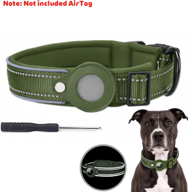 Inspire Picks Reflective AirTag Dog Collar Waterproof Anti Lost Pet Tracking Collar green(no Airtag)