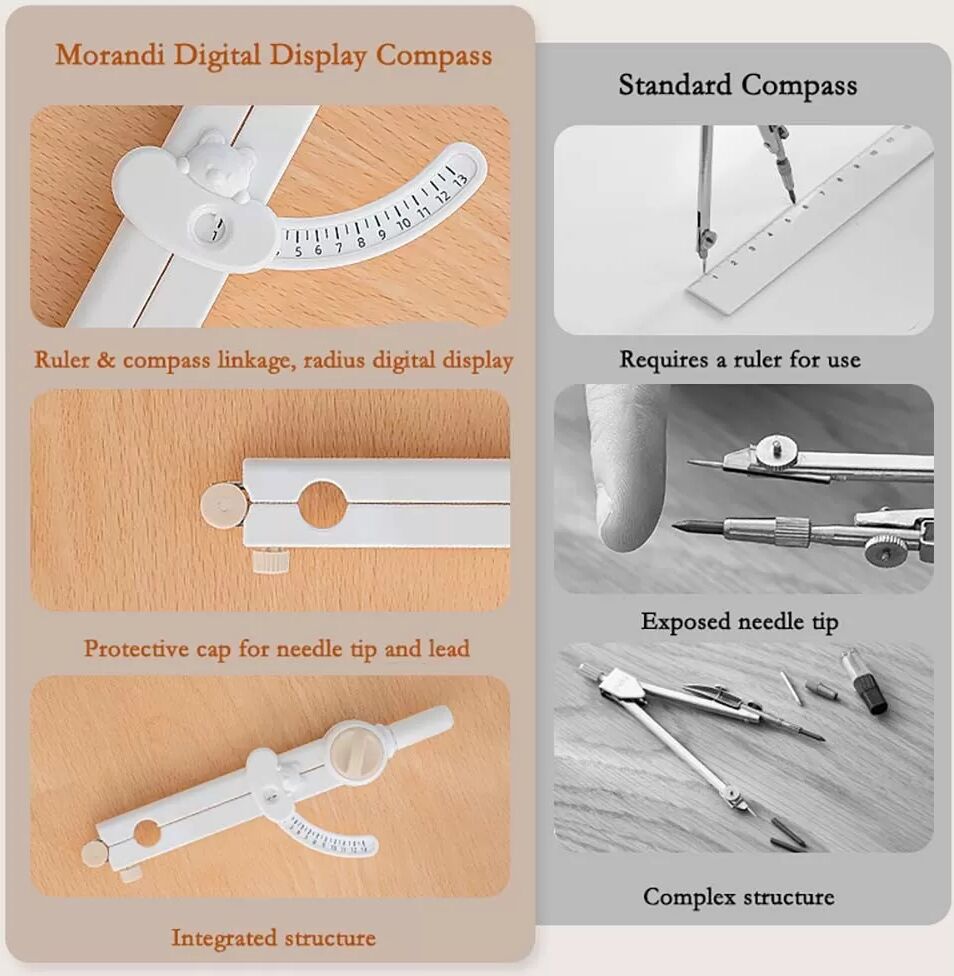 INF Compas Numérique avec Écran LCD : Règle Multifonctionnelle à Distance de Verrouillage pour Étudiants Blanc