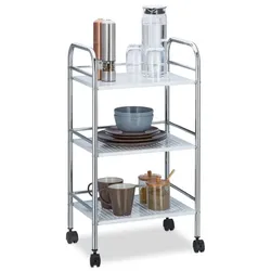 Relaxdays Servierwagen Metall mit 3 Ablagen Weiß,Silber