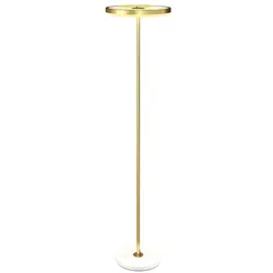 OKWISH LED Stehlampe dimmbar 40x40x158 cm Gold mit Fußschalter 3 Helligkeitsstufen 4000K Ring Acrylschirm Metallgestell für Wohnzimmer Büro