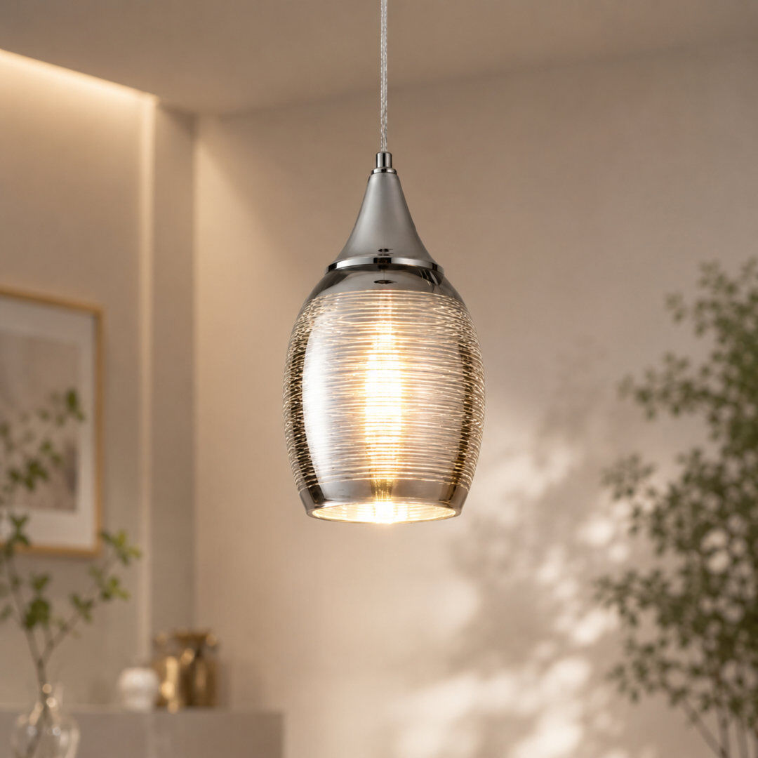 Blue Elephant 1 - Light Glass Single Pendant Light Chrome 26cm H X 13cm W X 13cm D