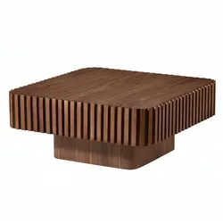 COUCHTISCH Quadratisch in Walnuss-Optik Edles Rillen-Design & Handarbeit