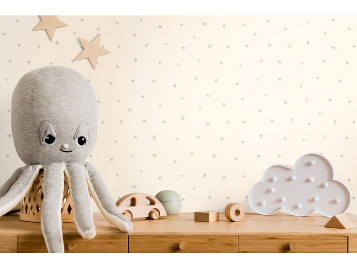 Vliestapete LIVING WALLS Kids Studio Sterne – Kinderzimmer Vliestapete mit Leuchteffekt , beige (weiß), B:0,53m H:0m L:10,05m, Vinyl, Vlies, Tapeten, Vliestapete, Sterne mit Leuchteffekt im Dunkeln auf glatter Vliesoberfläche