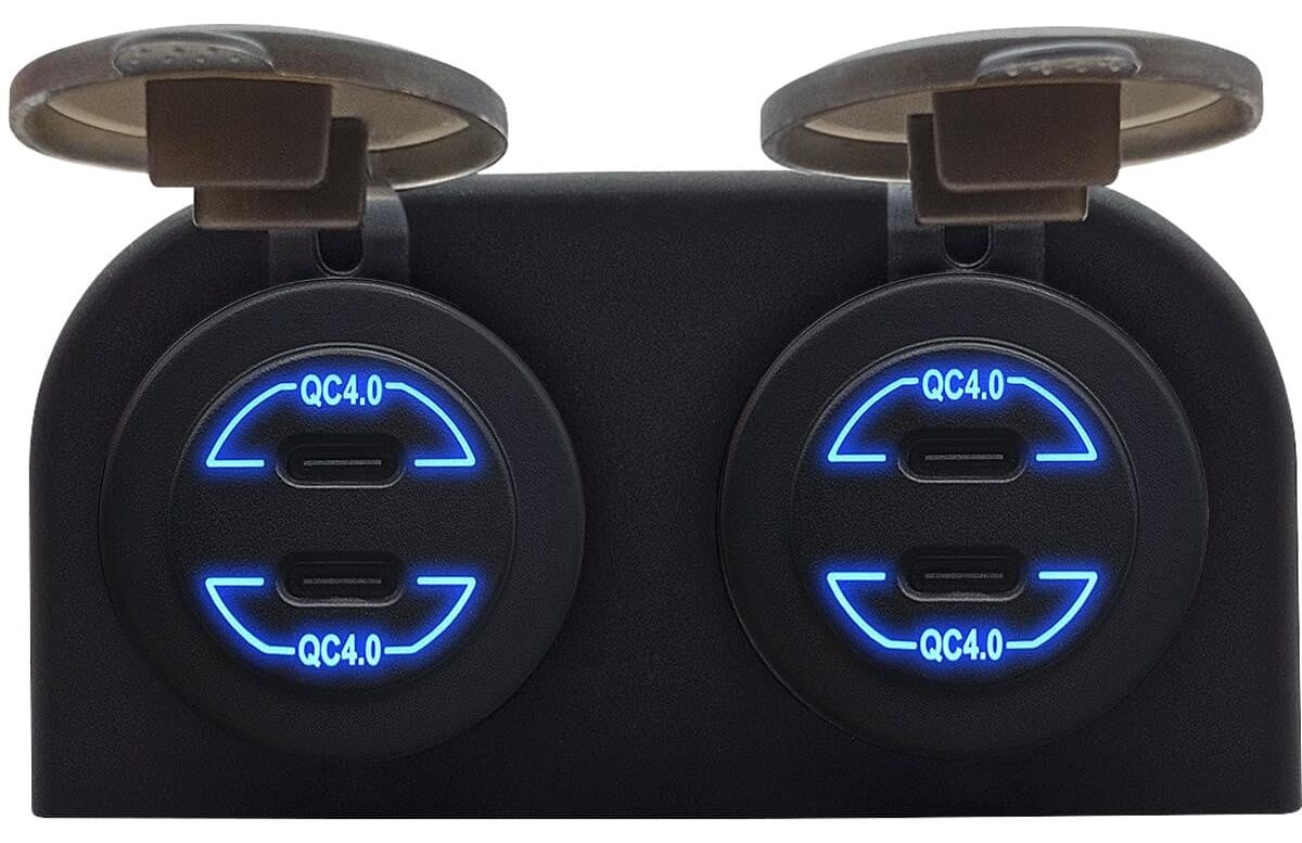 ProRide USB-C-autolader met 4 poorten, QC4.0, 60W, 12V, Blauw
