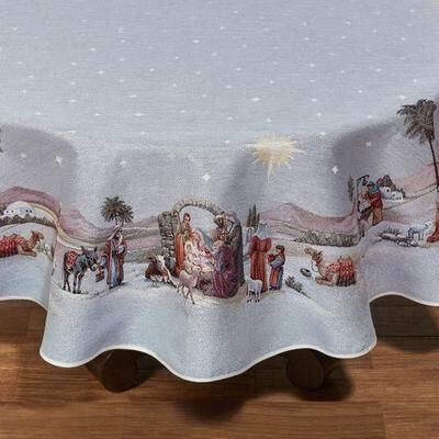 Touch of Class "Holy Night Round Tablecloth Platinum 65"" Diameter, 65"" Diameter, Platinum"