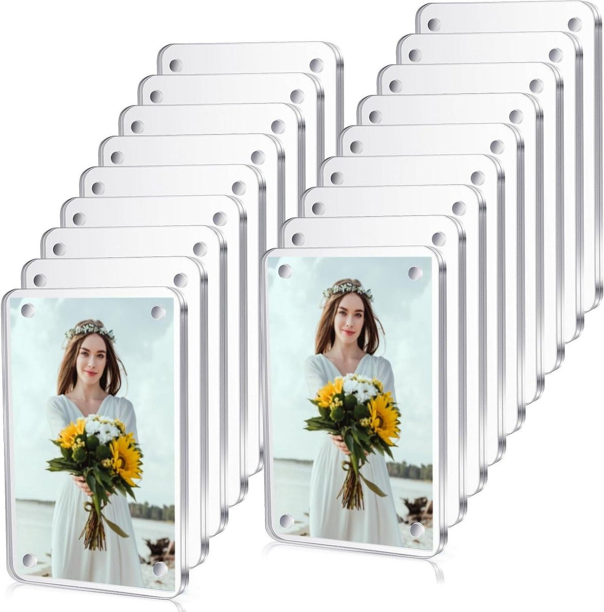Set van 24 transparante magnetische acryl fotolijsten voor koelkast decoratie