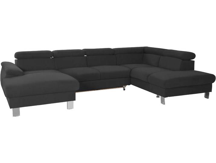 Wohnlandschaft, Microfaser PRIMABELLE, Schwarz, 320 cm, U-Form, Kopfteilverstellung, Cotta
