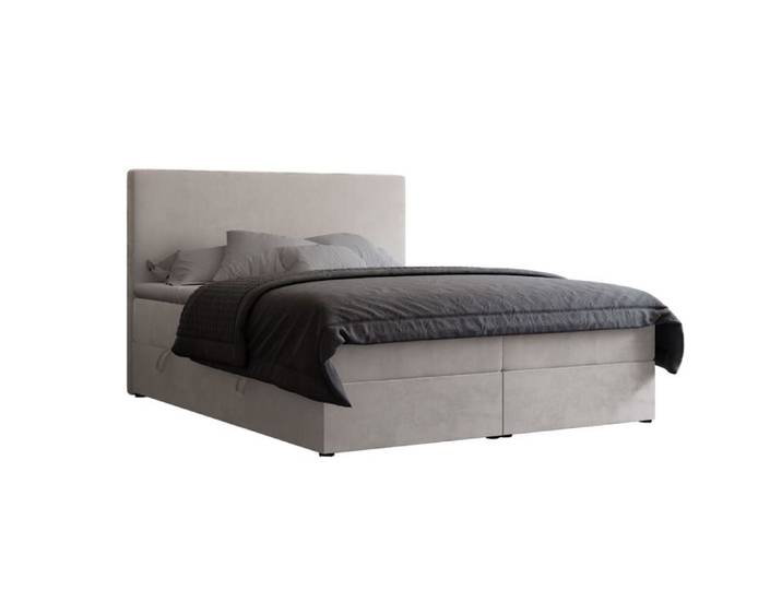 Lit Coffre GIULIA - 120x200 cm - avec matelas et surmatelas - Velours dense - Crème