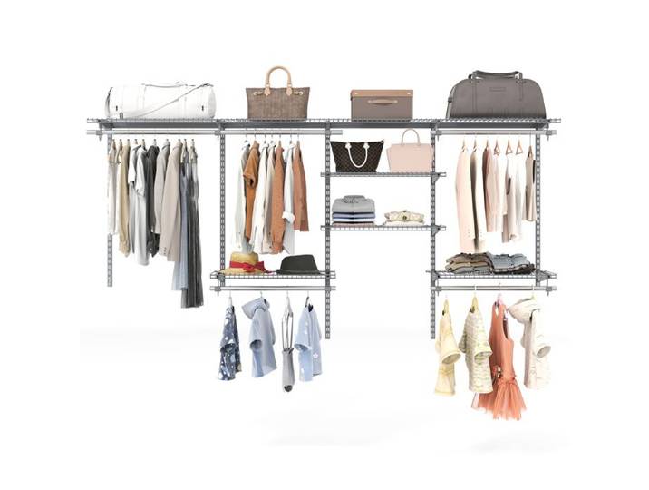 Étagère Murale Extensible COSTWAY-Système de Rangement pour Placard 122-244 CM-Organisation de Placard Réglable avec Tringle-Noir