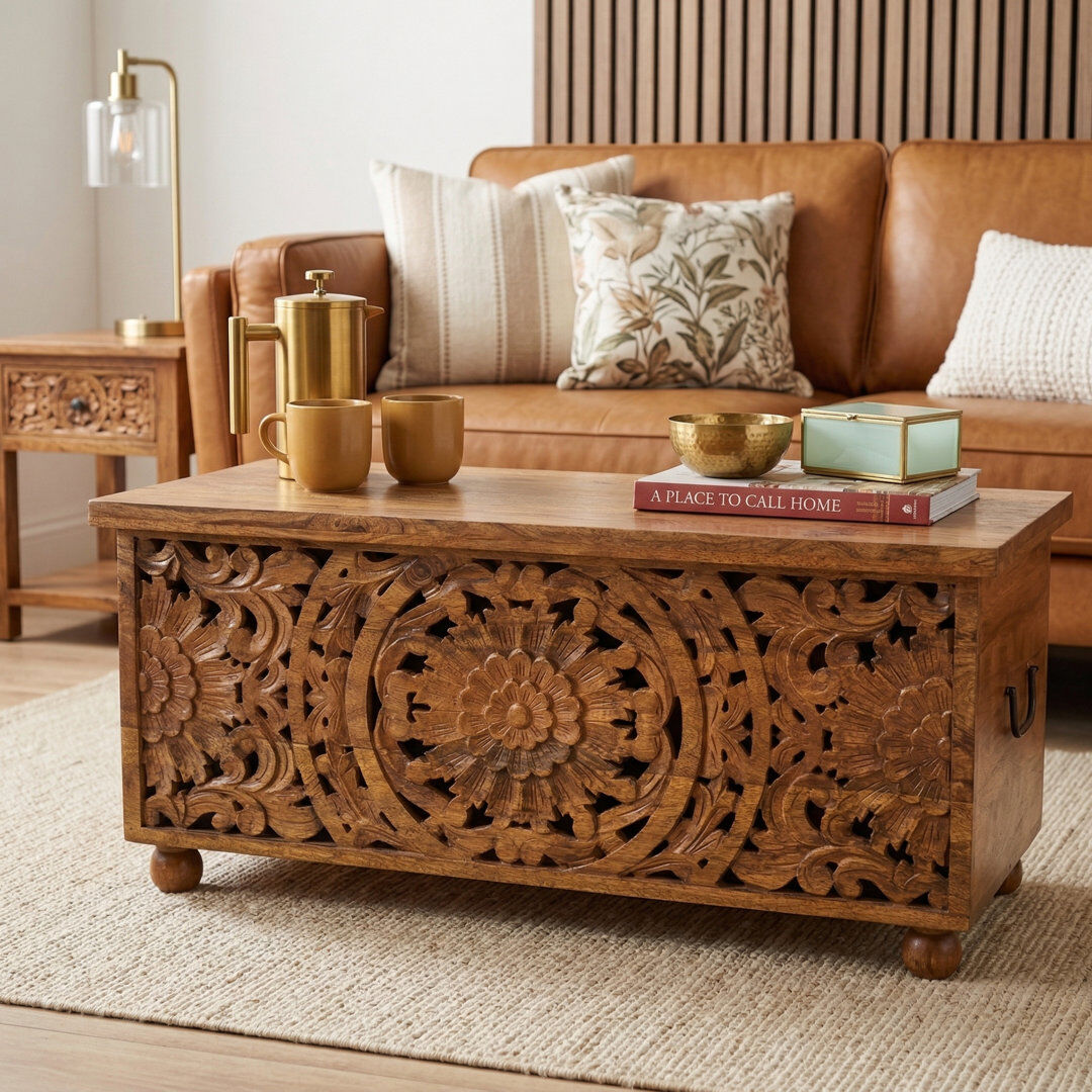 Alpen Home Solid Wood Lift Top Coffee Table with Storage Brown 40cm H X 90cm W X 40cm D