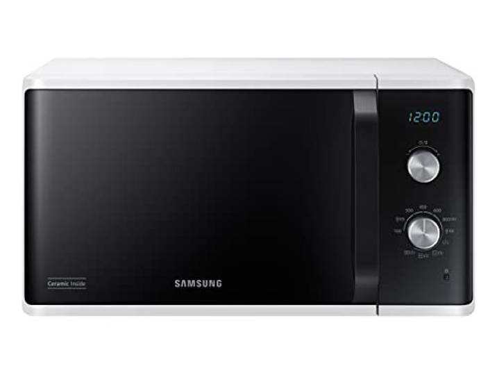 Samsung MG23K3614AW/ET Mikrowellenherd, freistehend, Dual Dial MG23K3614AW/ET, Crunch-Kochen, AutoDefrost, Mikrowelle + Grill 800 W + 1100 W, 23 l, 49 l x 27,5 h x 39 cm, weiß
