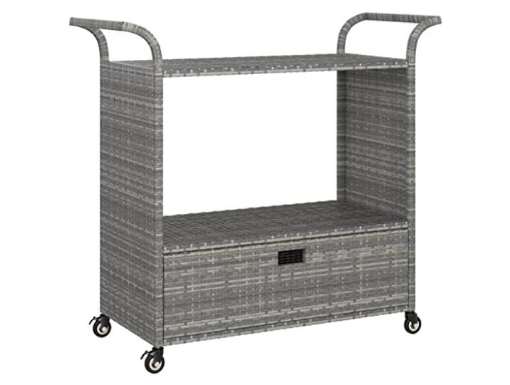 vidaXL Barwagen mit Schublade 4 Rollen Servierwagen Teewagen Küchenwagen Beistellwagen Arbeitswagen Gartenwagen Grau 100x45x97cm Poly Rattan