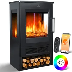 KESSER® Elektrokamin mit Heizung Panorama-Sichtfenster Heizlüfter 9 LED-Flammeneffekt Farbmodi Fernbedienung WiFi App 900/1800W  Kaminfeuer elektrisch Elektro Kamin mit Thermostat Heizfunktion Timer