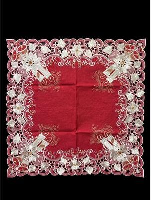 Jiallo Poinsettia Embroidered Cutwork Square tablecloth, 36 inch Square